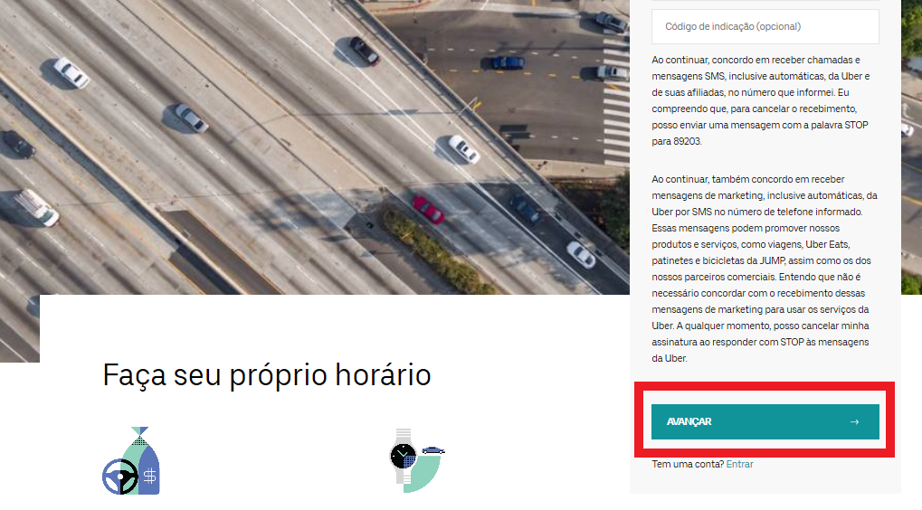 cadastro uber motorista